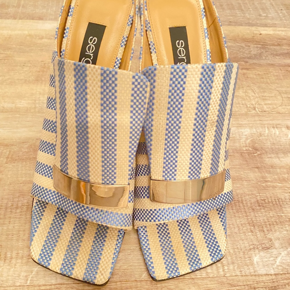 Sergio Rossi Beige and Blue Patterned Sandals